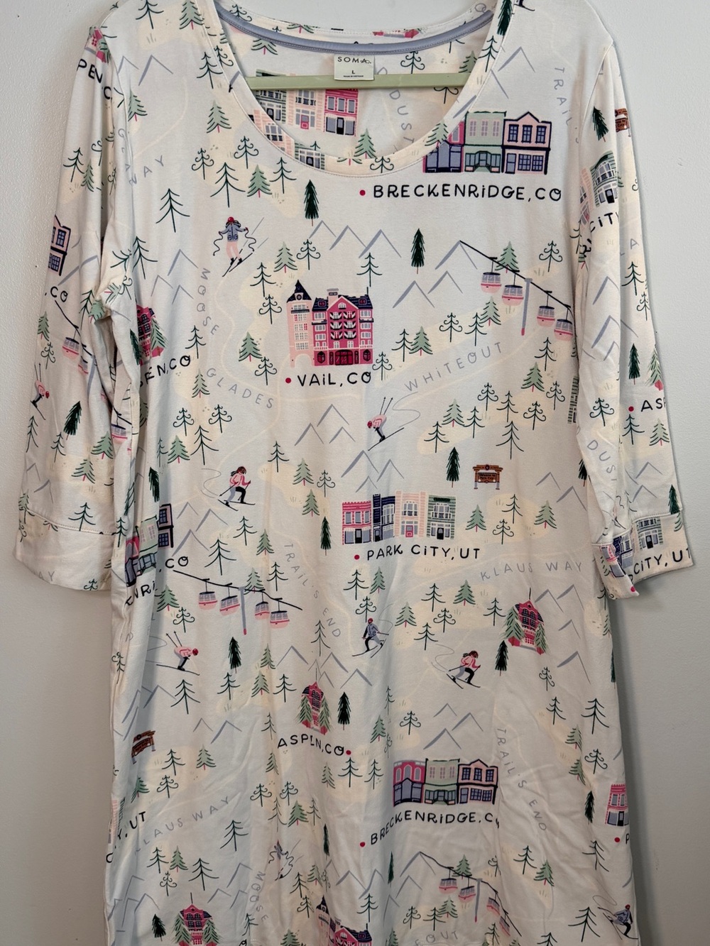 Soma Cool Nights ski resort print sleep shirt nightgown large GUC Aspen Vail